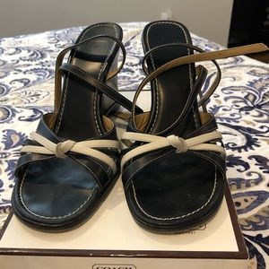 Coach Trista Calf Black/White Multi Wedge Sandal